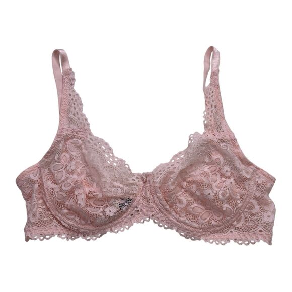 Bambagia Bra Women's Sz 36C Light Pink Floral Lace Sheer Underwire Made in Italy